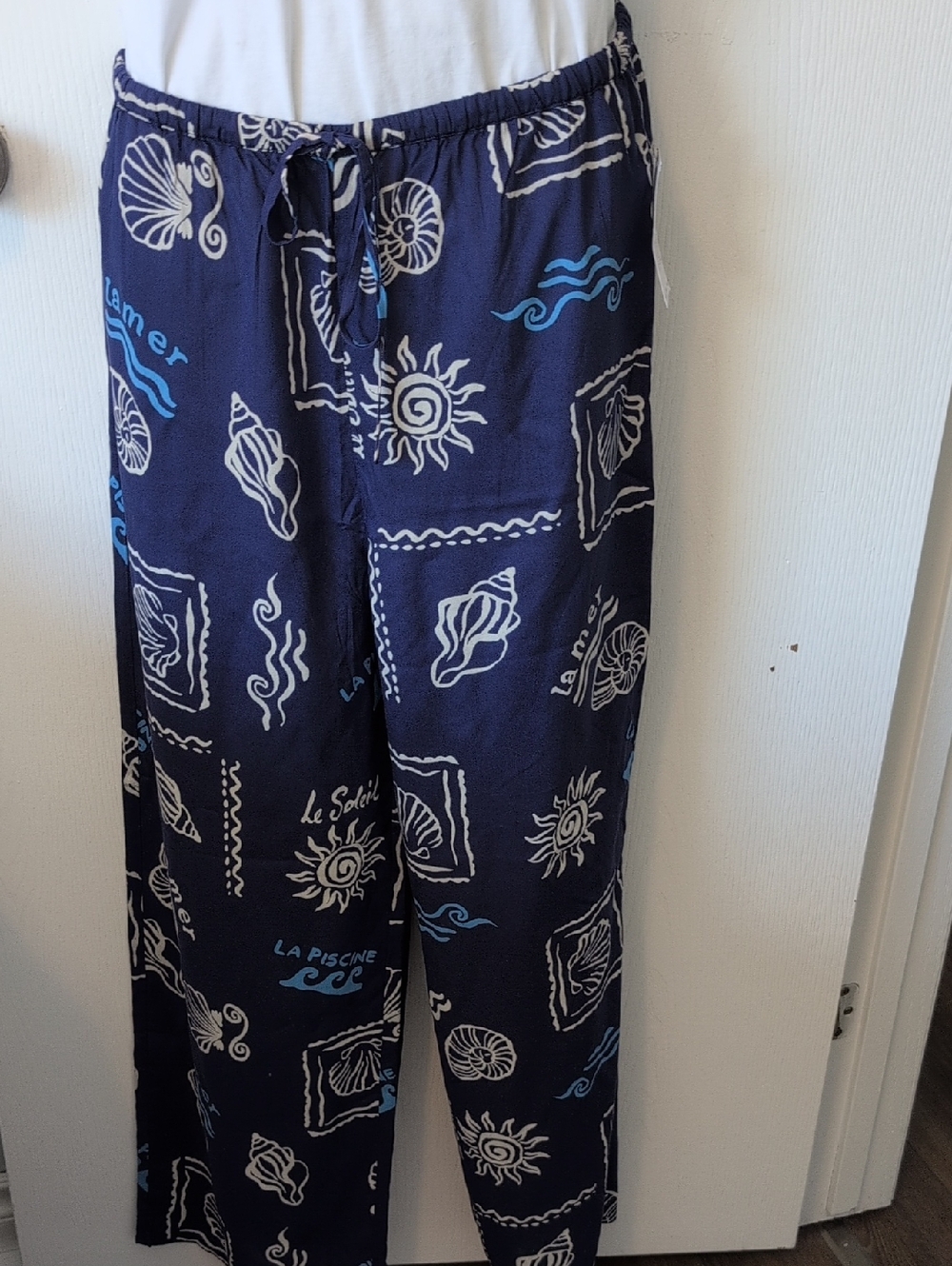 NWT Patrons of Peace Navy and White Pants.  Tag with Dove Logo. Ladies Medium.